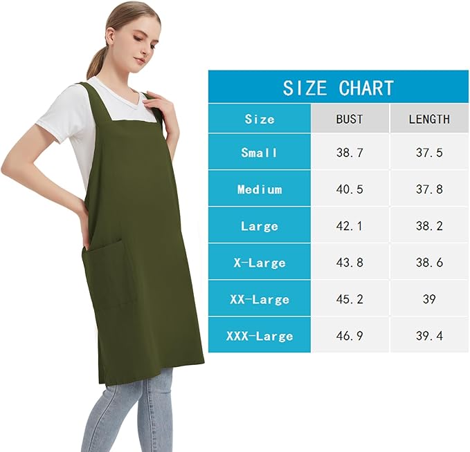 Cotton Linen Apron Cross Back Baking Cooking Gardening Apron for Women with Pockets Pinafore Dress