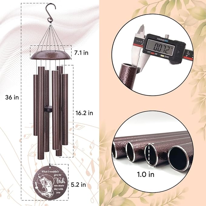 Personalized Wind Chimes, 36inch Sympathy Wind Chime, in Loving Memory for Loss of Loved Grandpa/Dad Loves Fishing in Heaven, Metal Large Memorial Condolences Gifts (Produced in USA)