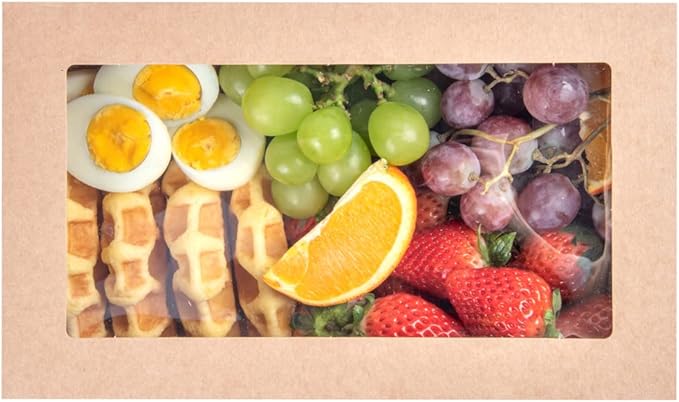 Restaurantware Cater Tek 10.2 x 6.1 x 3.2 Inch Catering Boxes 10 Insert Tab Lock Baked Goods Boxes - Window Lids Easy Assembly Kraft Paper Window Pastry Boxes For Charcuterie Or Cupcakes