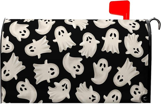 Ghost Mail Box Covers Magnetic Standard Size 21x18 inch Halloween Spooky Mailbox Cover Black Post Letter Box Cover Wraps for Outdoor Garden Decor