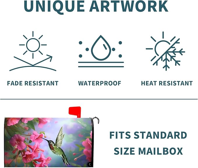 Flowers Magnetic Mailbox Cover - 18 x 21 Inch Bird & Floral Design - Spring/Summer Mailbox Wrap