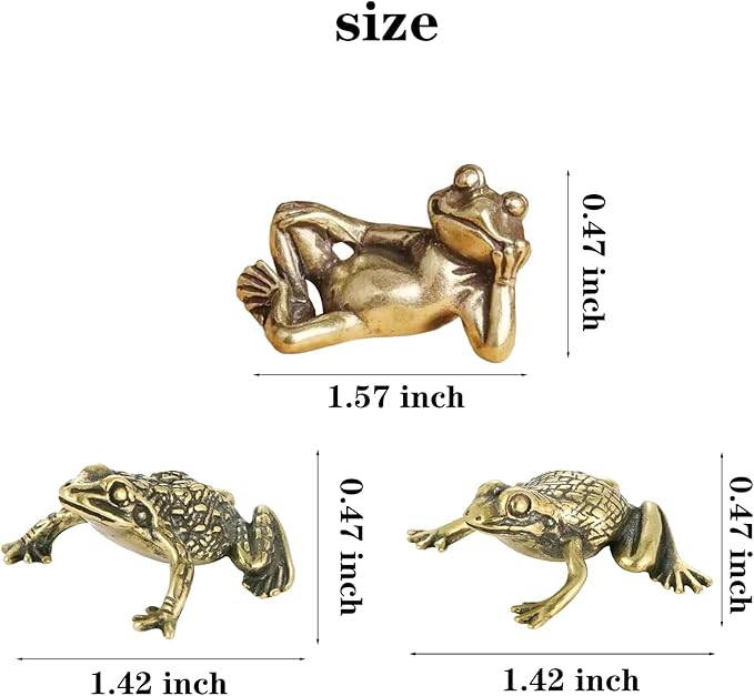 3Pcs Brass Frog Statue Figurine Decor, Retro Mini Copper Snail Statue Home Decoration for Living Room and Desk, Outdoor Pond Garden Lawn Decor Landscaping, Landscape Animal Statue