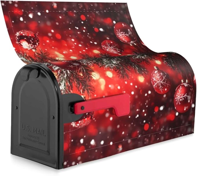 Festive Magnetic Mailbox Cover Red Christmas Ball Pattern Outdoor Mailbox Protector Holiday Seasonal Decorative Garden Yard Home Standard Size 21 x 18 Inch