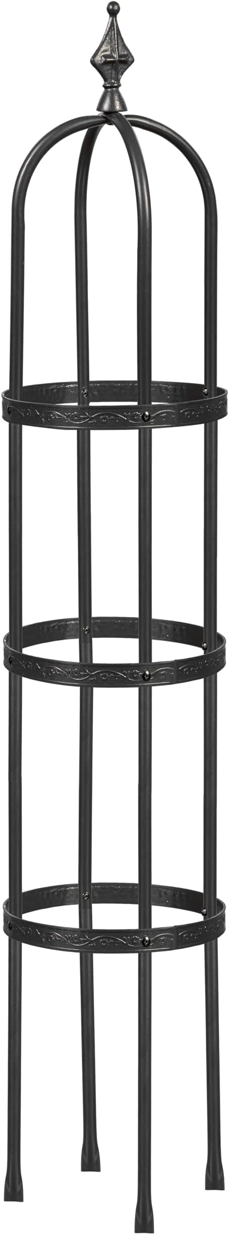 Evergren Garden Metal Obelisk Trellis for Climbing Plants | Indoor/Outdoor Floral Pattern Arch Trellis for Potted Plants (5 ft Black)