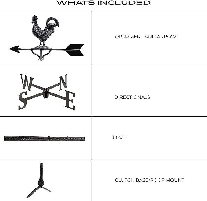 Montague Metal Products 32-Inch Weathervane with Satin Black Rooster Ornament