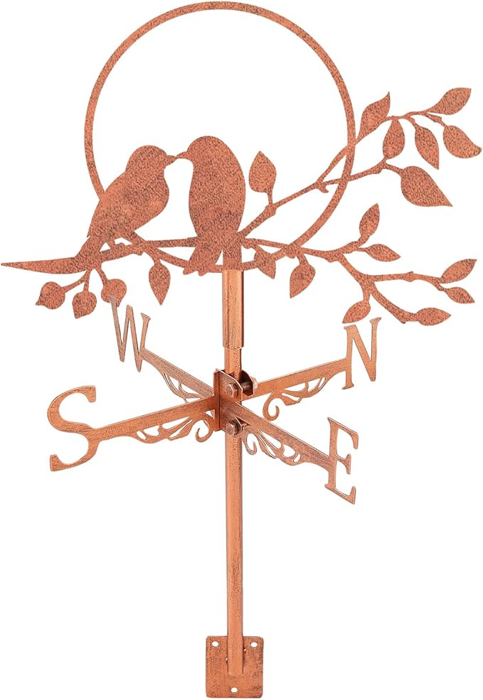 SUPERDANT Tree Branch Bird Weather Vane Three Birds Wind Vanes for Yard Metal Weathervane Roof Mount for Gardens Outside Reddish Copper Weathervanes Farmhouse Farm Barn Sheds Patio Decorations