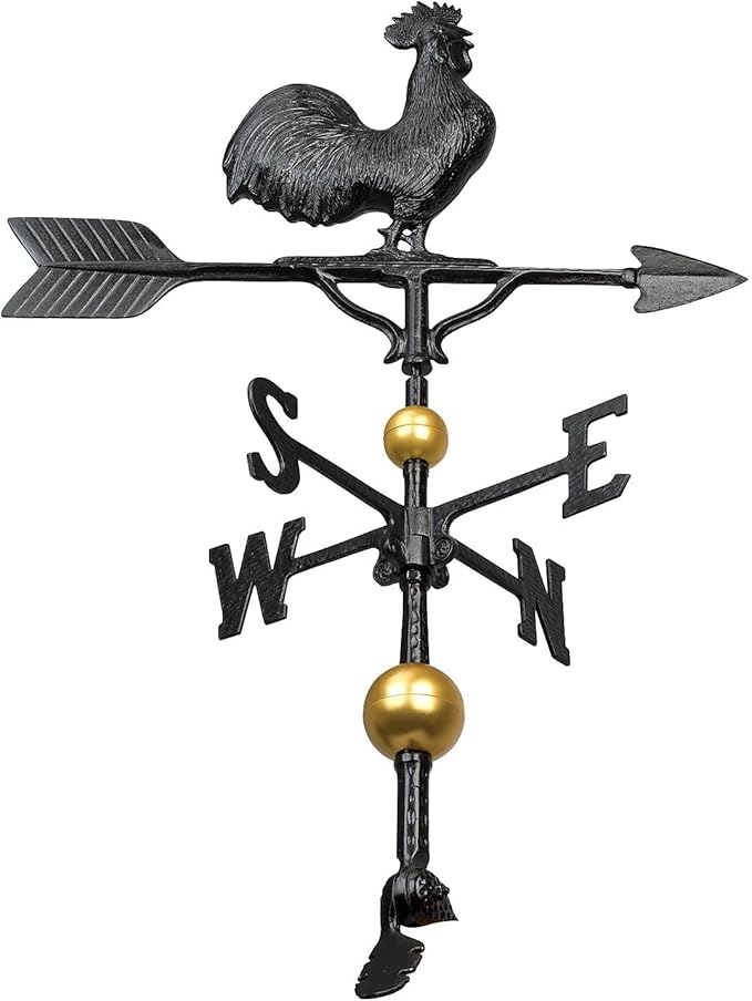 Address Number Store 32” Aluminum Deluxe 3D Rooster Weathervane 300 Series-Mount Included (Black)