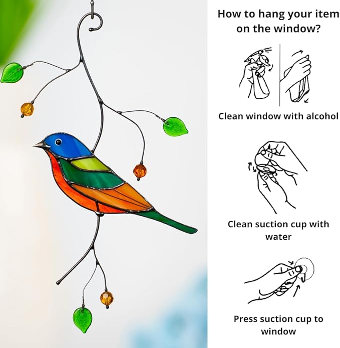 Painted Bunting Birds Handmade Stained Glass Suncatcher Stained Glass Window Hangings Unique Kitchen Decoration (Painted Bunting)