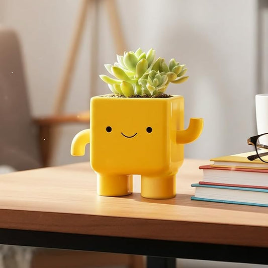 Happy Plants Planter Pot for Indoor Outdoor Decorative Pottery Planter Succulent Pots with Drainage Hole, Novelty Gift, Perfect for Any Occasion