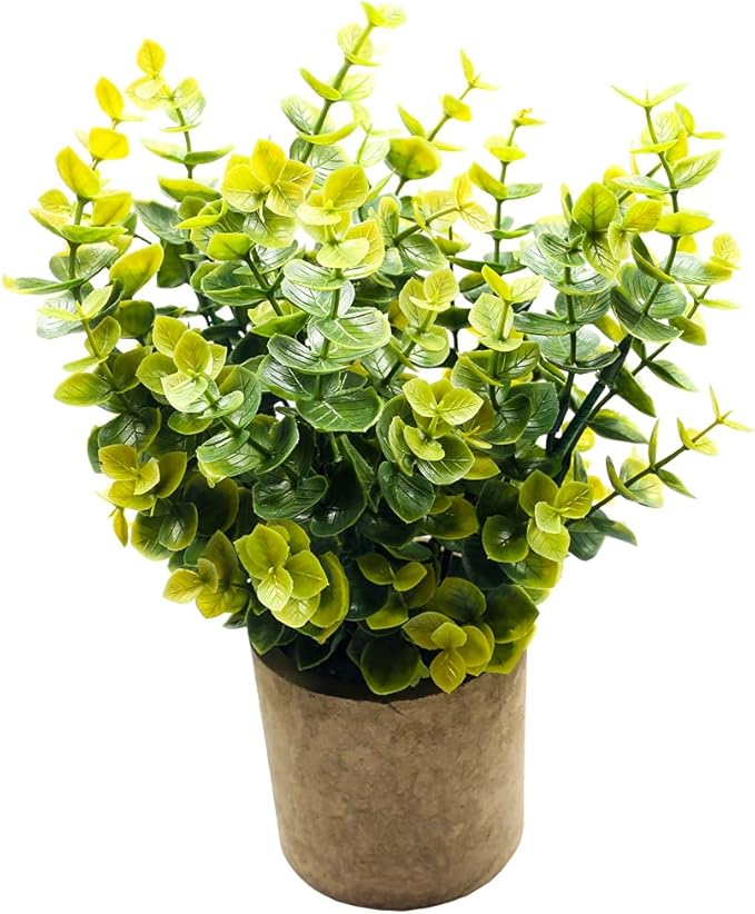 Mini Potted Plants Artificial Flocked Eucalyptus Greenery in Pots Faux Potted Herbs Small Houseplants for Indoor Outdoor Greenery Tabletop Decoration Centerpiece, Garden,Farmhouse (1)