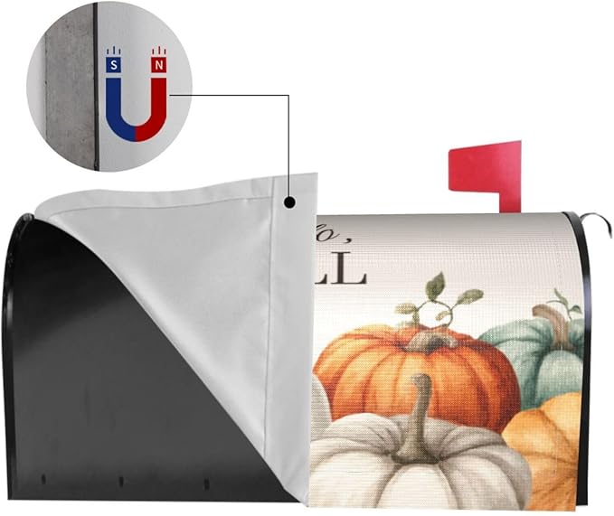 Festive Magnetic Mailbox Cover Pumpkin Fall Thanksgiving Outdoor Mailbox Protector Holiday Seasonal Decorative Garden Yard Home Standard Size 21 x 18 Inch