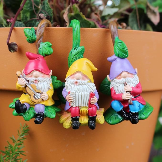 3 PCS Gnome Playing Music, Climbing Gnomes Tree Faces Decor Outdoor for Yard, Gnomes Statue, Outdoor Fairy Garden Resin Crafts, Flower Pot Landscape Dwarf, Micro Landscape Pendant Ornaments