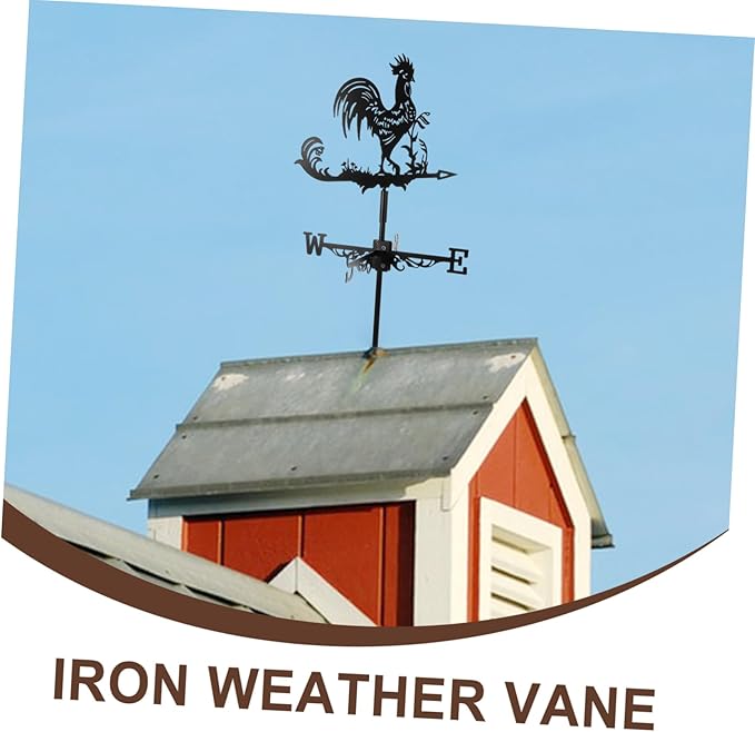 Wrought Iron Rooster Weather Vane 23.4 Inch Metal Farmyard Roof Mount Wind Direction Indicator Garden Outdoor D Cor