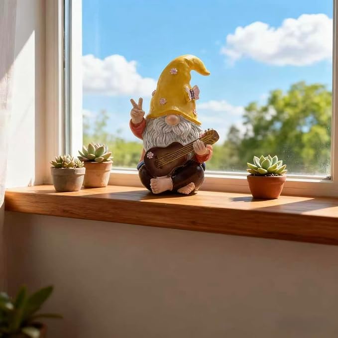 Garden Hippie Gnome Decor Statue,Funny Garden Gnomes with Peace Sign Decor Outdoor ，for House,Lawn,Patio and Porch, Gifts for Friend,Family. (Yellow)