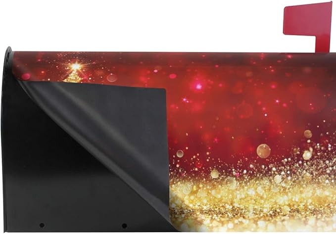 ALAZA Golden Glitter Christmas Tree Red Magnetic Mailbox Cover Oversized for Garden Yard Outdoor Decorations-25.5" x20.8