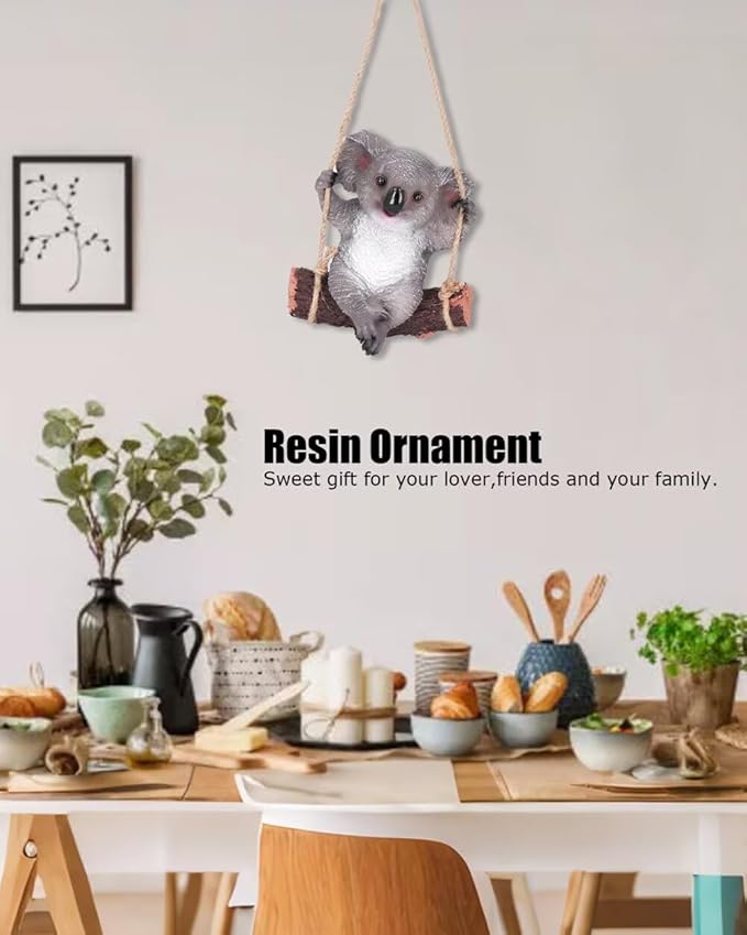 Swinging Koala Figurines Resin Garden Statues for Patio Balcony Backyard Lawn Ornaments Grey A