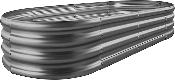 Land Guard 8×4×1 ft Galvanized Raised Garden Bed Kit，Raised Garden Boxes Outdoor, Oval Metal Raised Garden Beds for Vegetables（Grey）………