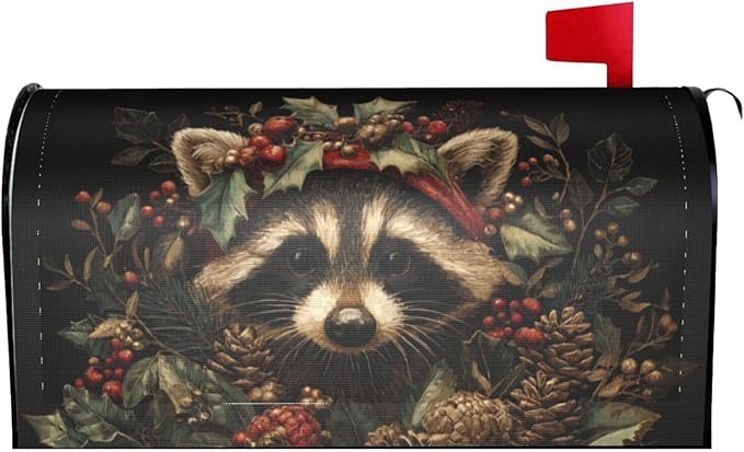 Christmas Raccoon Mailbox Covers Magnetic Letterbox Covers 21x18 Inch for Garden Outdoor Decoration