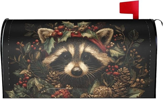 Christmas Raccoon Mailbox Covers Magnetic Letterbox Covers 21x18 Inch for Garden Outdoor Decoration