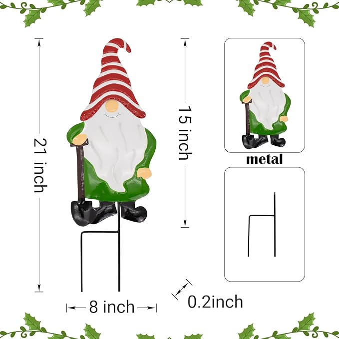 Metal Christmas Yard Signs Decor for Rust Prevention, Christmas Yard Stakes with Gnomes for Outside Garden Yard Lawn Porch Holiday Party(Red)