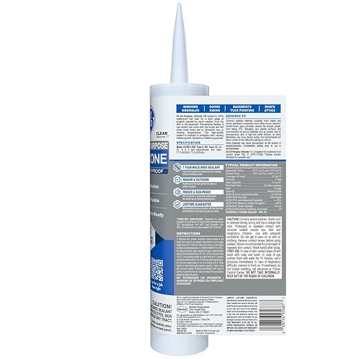GE All Purpose Silicone Caulk, Clear, 10 fl oz Cartridge, 1 Pack - 100% Waterproof Silicone Sealant, Stronger Adhesion, Freeze & Sun Proof