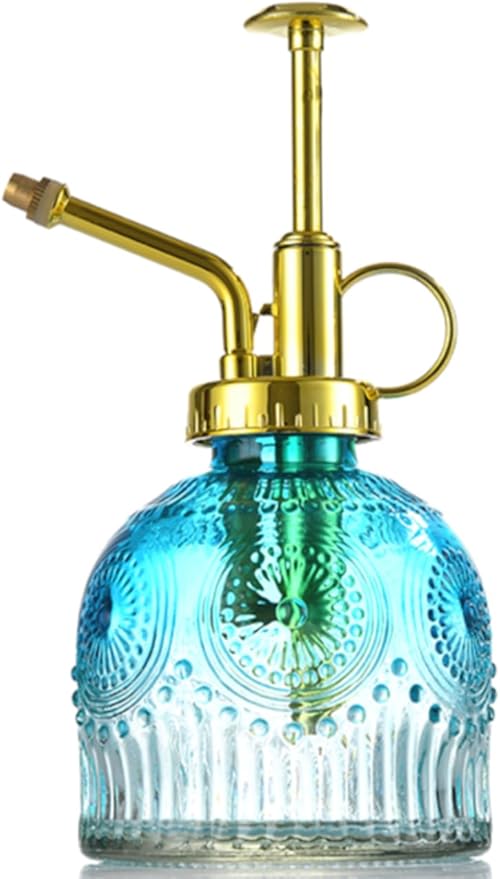 Glass Plant Mister Spray Bottle, Vintage Plant Spritzer, Succulent Watering Bottle Glass with Top Pump, Small Plants Sprayer Watering Can for Indoor Outdoor House(Blue and White)