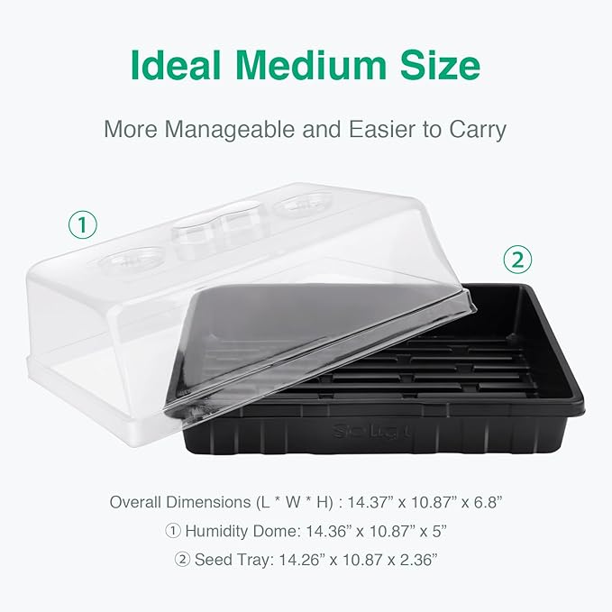 SOLIGT [Thick Plastic] 3-Set Strong Seed Starter Trays with 5" Humidity Domes for Seed Starting, Germination, Seedling Propagation & Plant Growing, Holds 144 Cells in Total