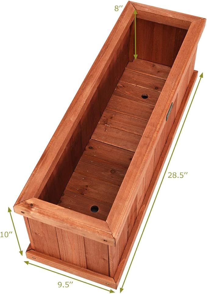 Giantex Raised Garden Bed Flower or Vegetable Planter Window Mounted Plant Box for Garden, Yard Wood Box for Planting (28" LX9 WX10 H)