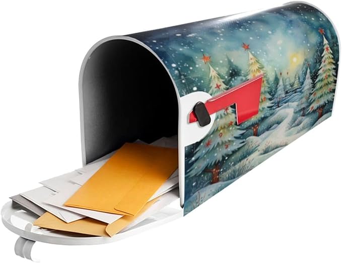 DADABULIU Mailbox Covers Christmas Tree Watercolor Winter Forest Christmas Tree Watercolor Winter Forest Magnetic Letter Post Box Cover Standard Size 25.5 x 21 Inch Garden Yard Home Decorative