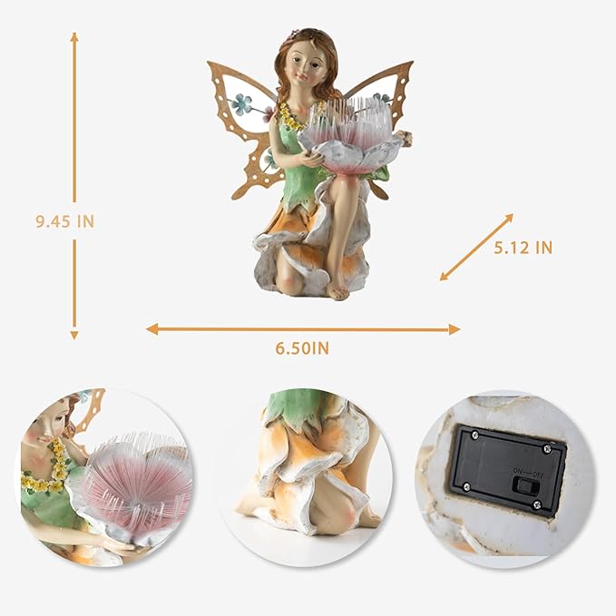 Fairy Decor Solar Outdoor Statues, Fairy Garden Accessories for Outside Garden Gifts,Resin Ornaments for Patio Yard Lawn,Size6.5 x 5.12 x 9.45 inches