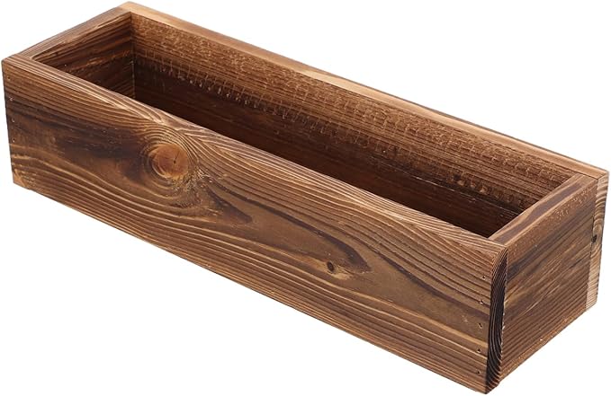 BESPORTBLE Rustic Wooden Rectangle Planter Box: Rectangular Succulents Plant Container for Outdoor & Indoor - Wood Window Box for Farmhouse Wedding Balconies Garden, 11.7 * 3.7 * 2.7inch