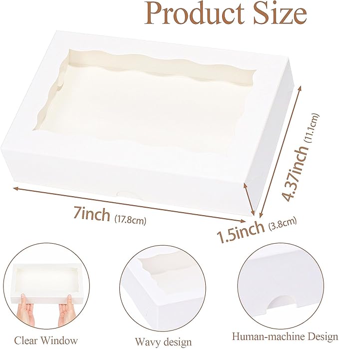 50pcs 7x4.33x1.5 Inch White Bakery Boxes with Window Cookies Chocolate Truffle Macaron Cakesickle Boxes Browines Treat Boxes for Christmas Valentine's Easter Mother's Day