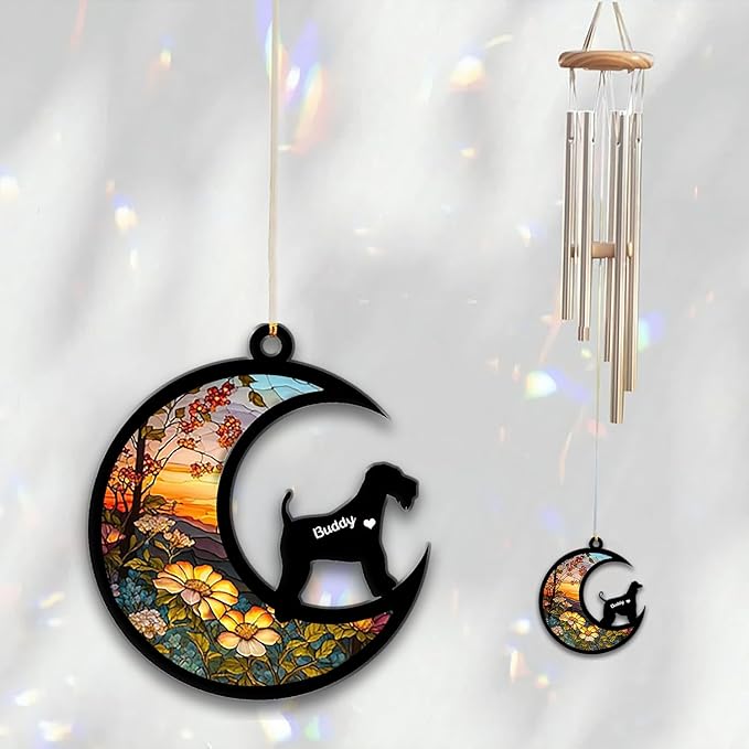 Airedale Terrier Sun Catcher Wind Chime, Custom Sunflower Suncatcher Dog Memorial Wind Chime, Dog Loss Gift, Dog Sympathy Gift, Pet Loss Suncatcher, Outdoor Garden Decor