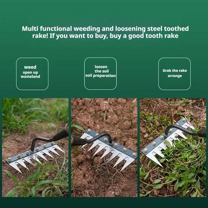 Gardenia Iron Weeding Rake, 2025 Gardenia Iron Weeding rake, Ironrake The Heavy-Duty Irons Weedings Rakes,Irons Rakes for Gardening and Weedings (8 Teeth)