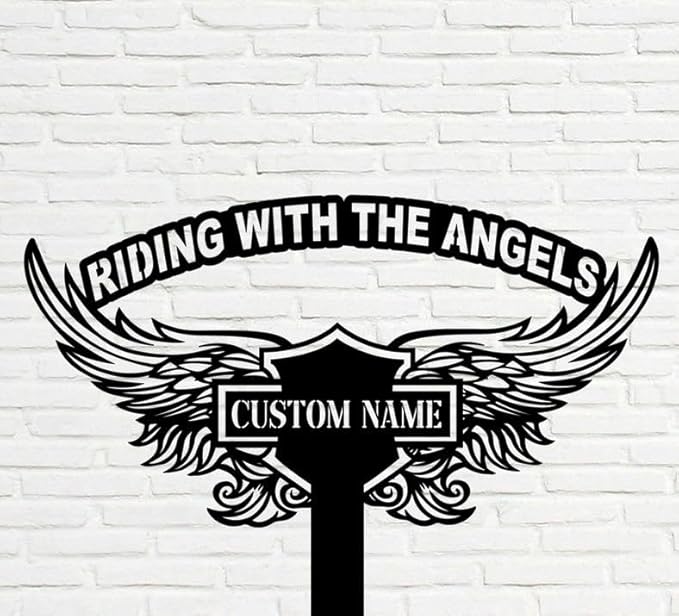 Custom Angels Motorcycle Memorial Stake – Biker Metal Grave Marker, Rider Bike Yard Garden Stake Outdoor Decor (Motorcycle Memorial)