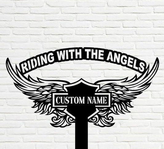 Custom Angels Motorcycle Memorial Stake – Biker Metal Grave Marker, Rider Bike Yard Garden Stake Outdoor Decor (Motorcycle Memorial)