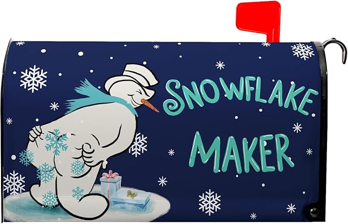 Winter Snowman Mailbox Cover Snowflake Maker Magnetic Mailbox Covers Blue Xmas Santa Claus Decorative Post Letter Box Wrap for Winter Holiday Outdoor Yard Decor 21 X 18 Inch