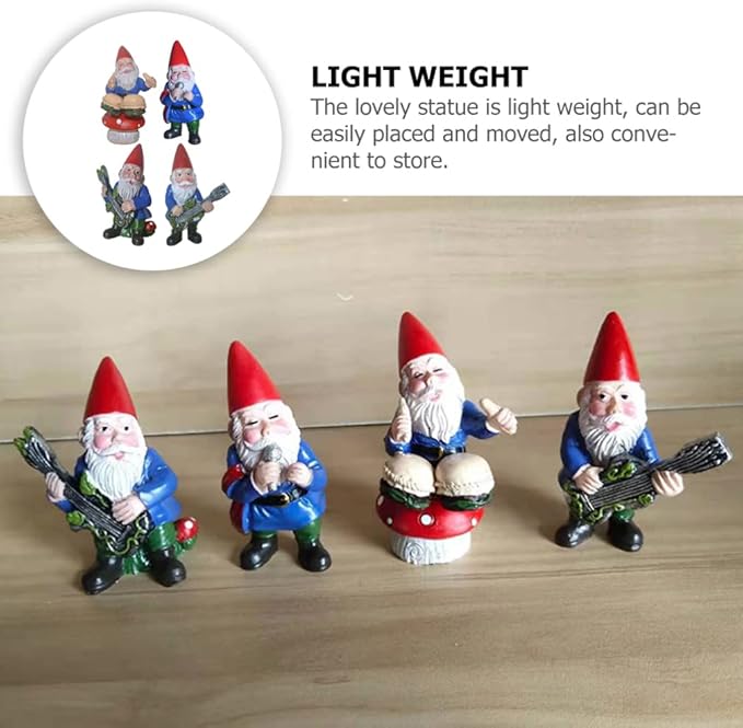SUPVOX Gnomes Fairy Resin Statues: Happy Gnomes Dancing Celebration Musical Band Garden Gnome Set Mini Gnome Statue Miniature Fairy Gardens Micro Landscape Dwarfs Statue Ornaments 4pcs