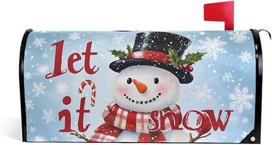 SUABO Mailbox Cover Blue Background Snowman Standard Magnetic Mailbox Covers Wraps for Christmas Home Yard Garden Decor