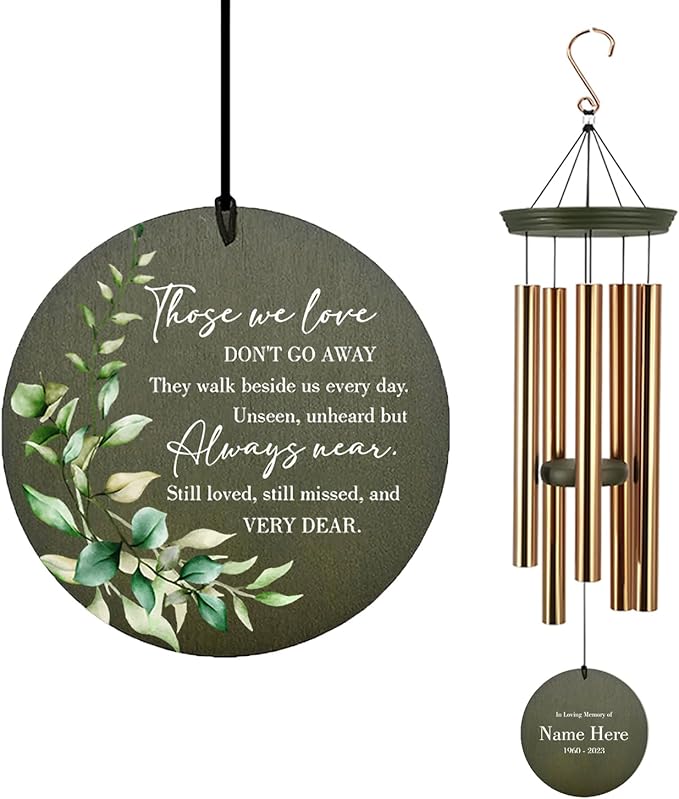 Personalized Sympathy Wind Chimes, 36inch Memorial Wind Chimes for Loss of Loved Dad/Mom, Memorial Bereavement Gifts for Funeral, in Loving Memory Windchime Outside (Produced in USA)