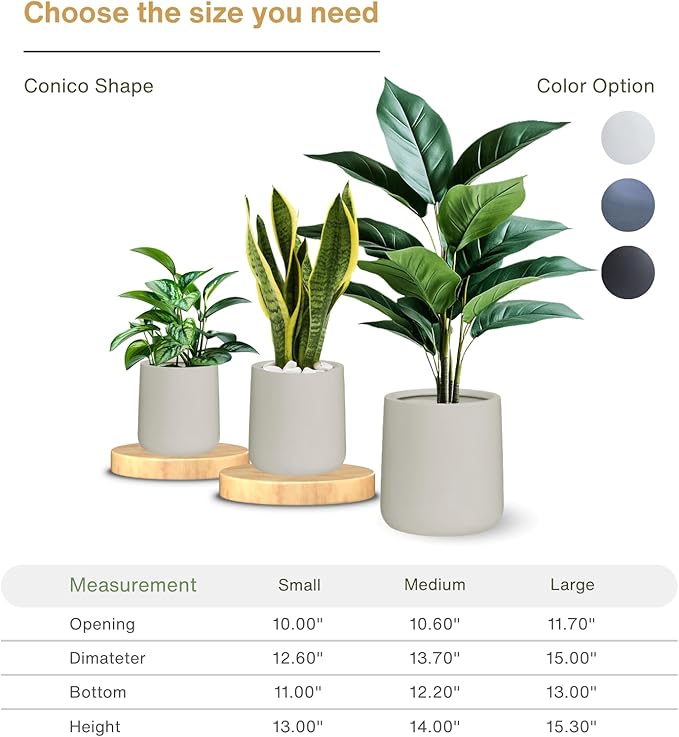 14" H x 13.7" D Conico Fiberstone Round Planter- Christmas Tree Planter, Smooth Finishes, Weather Resistant for Indoor and Outdoor Use, Included 2 Extra Coco Mats (Taupe, 10.6" Pot Opening)