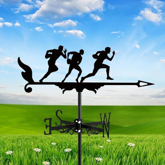 Metal Weather Vane Cat Rooftop Weathervane Black Rust-Proof Wind Direction Indicator for Garden Decor Fence Cottage Farmhouse Roof (Play Basketball)