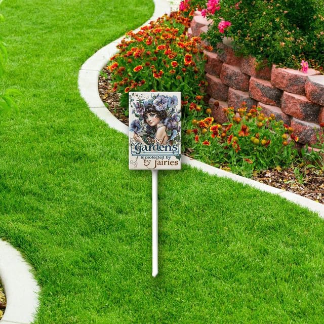 Uptell This Garden is Protected By Fairies Yard Signs with Stakes Aluminum Sign for House/Front Door Outdoor Decoration,Weather Resistant 8x12 Inch