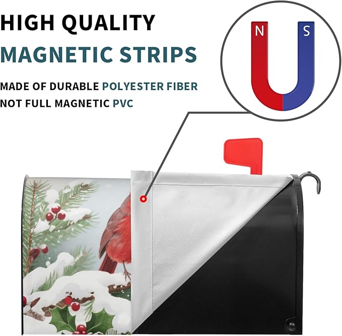 Winter Cardinal Bird Large Mailbox Covers Magnetic Oversized Snow Scene Christmas Holiday Mailbox Wraps Seasonal Outdoor Decorative Letter Box Cases for Home Garden Outside Decor, 25.5 x 21 Inch
