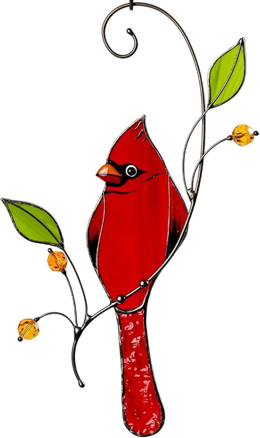 Christmas Stained Glass Ornaments Stained Glass Birds Handmade Product Home & Garden Gift for Mom Grandma (Red Northern Cardinal)