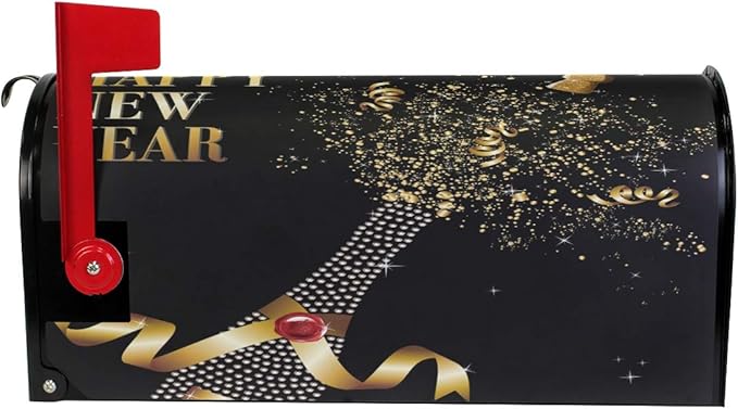 ALAZA Champagne Bottle Uncorked in New Year Magnetic Mailbox Cover Standard Size for Garden Yard Outdoor Decorations-18 x 20.8"