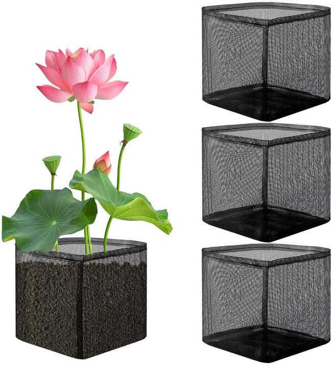 EBaokuup 4 Pcs Aquatic Planting Bags - 7" Reusable Mesh Water Garden Pond Plant Pot - Breathable Square Lily Pots for Bog and Terrestrial Plants