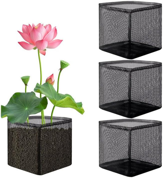 EBaokuup 4 Pcs Aquatic Planting Bags - 7" Reusable Mesh Water Garden Pond Plant Pot - Breathable Square Lily Pots for Bog and Terrestrial Plants