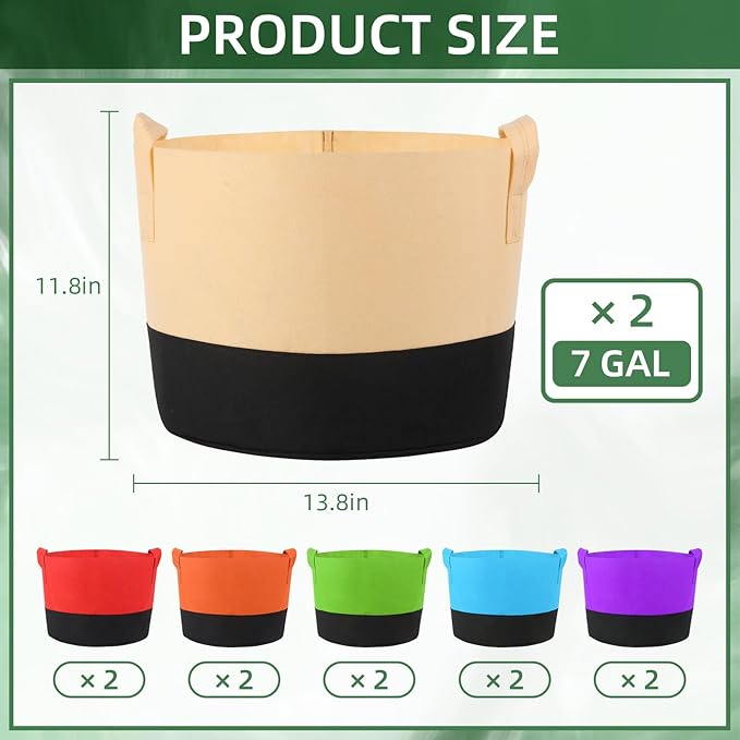 12 Pack 7 Gallon Grow Bags Colorful Fabric Plant Pots with Handles 7 Gal Garden Grow Bags Fabric Grow Pots Plant Growing Bags Vegetable Planting Bags for Garden and Outdoor (7 Gallon)