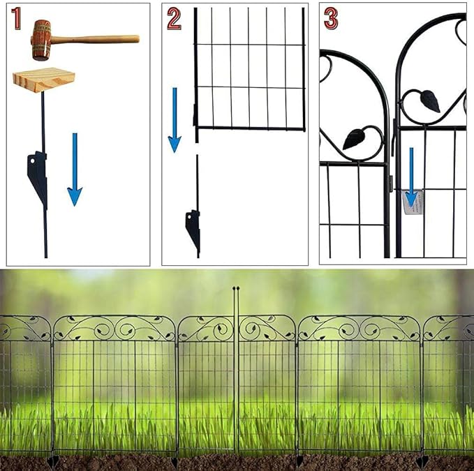1 Pack Black Coated Steel Decorative Garden Fence Gate 8 Leaves, 44 Inches x 36 Inches